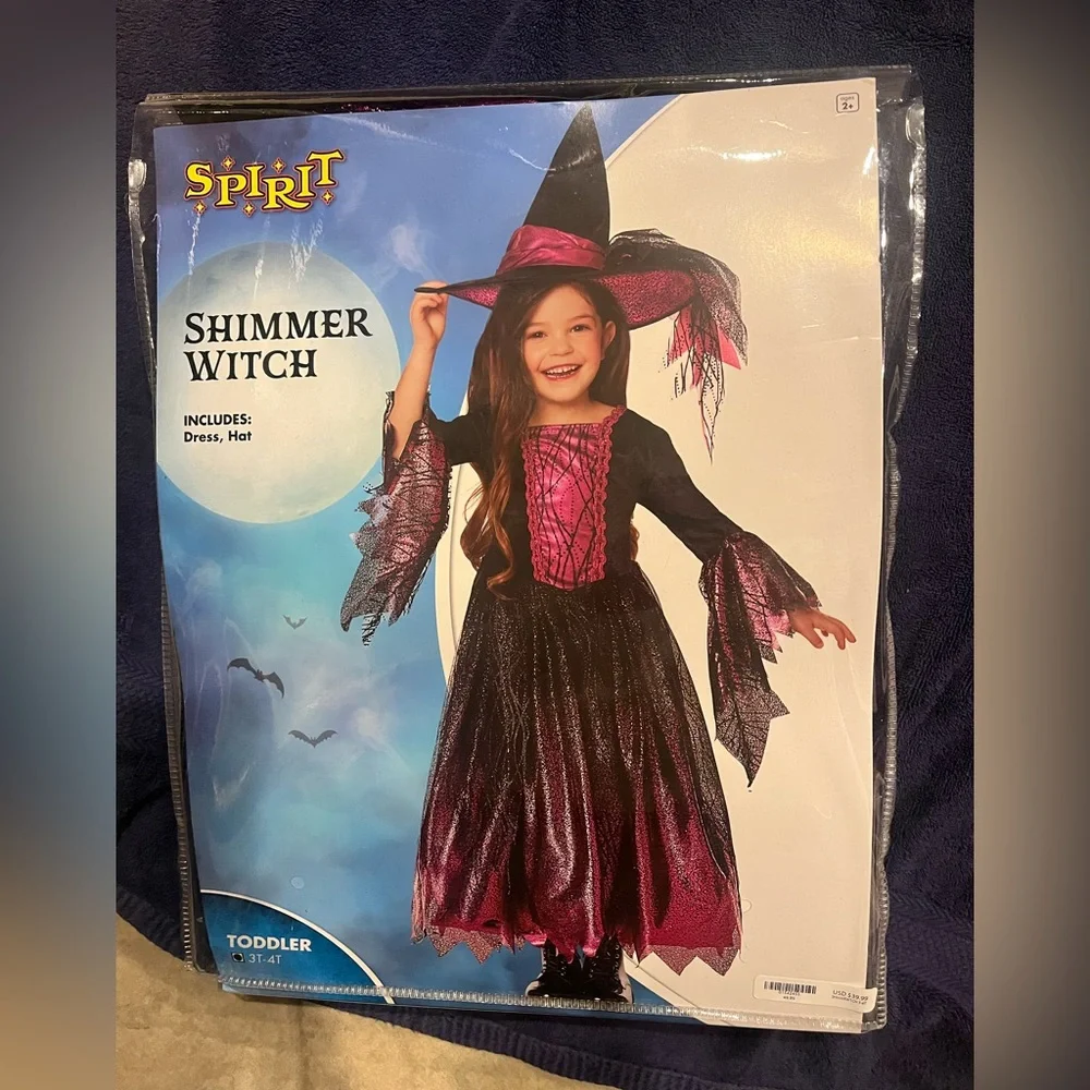 Shimmer Witch girls 3-4t costume. Beautiful shiny bright pink/ black dress&hat.